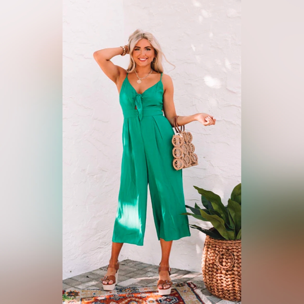 Green Front Tie Jumpsuit - Size L